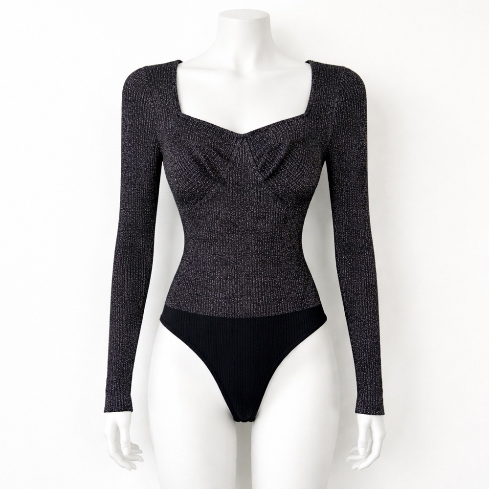 Abercrombie Fitch Black Metallic Knit Thong Bodysuit Women's‎ Small